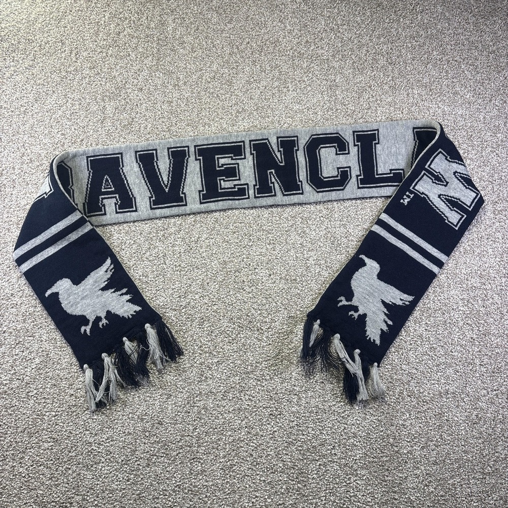 Harry Potter Scarf Womensβ One Size Gray Ravenclaw Knit Tassel Fringe Winter